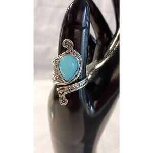 Gorgeous Simulated Turquoise Bypass Statement Ring adjustable size New Gift Box